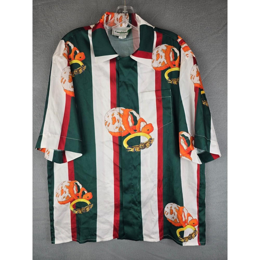 Casablanca Tennis Club MS20-SH-003 Silk Shirt Men L Short Sleeve Striped - Flaws